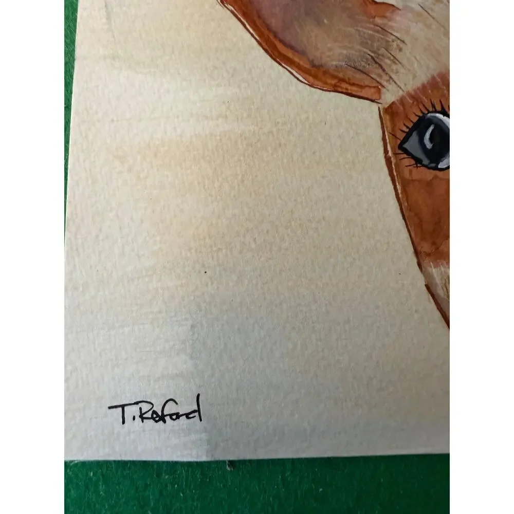 Hand painted watercolor original painting derpy whimsical cow